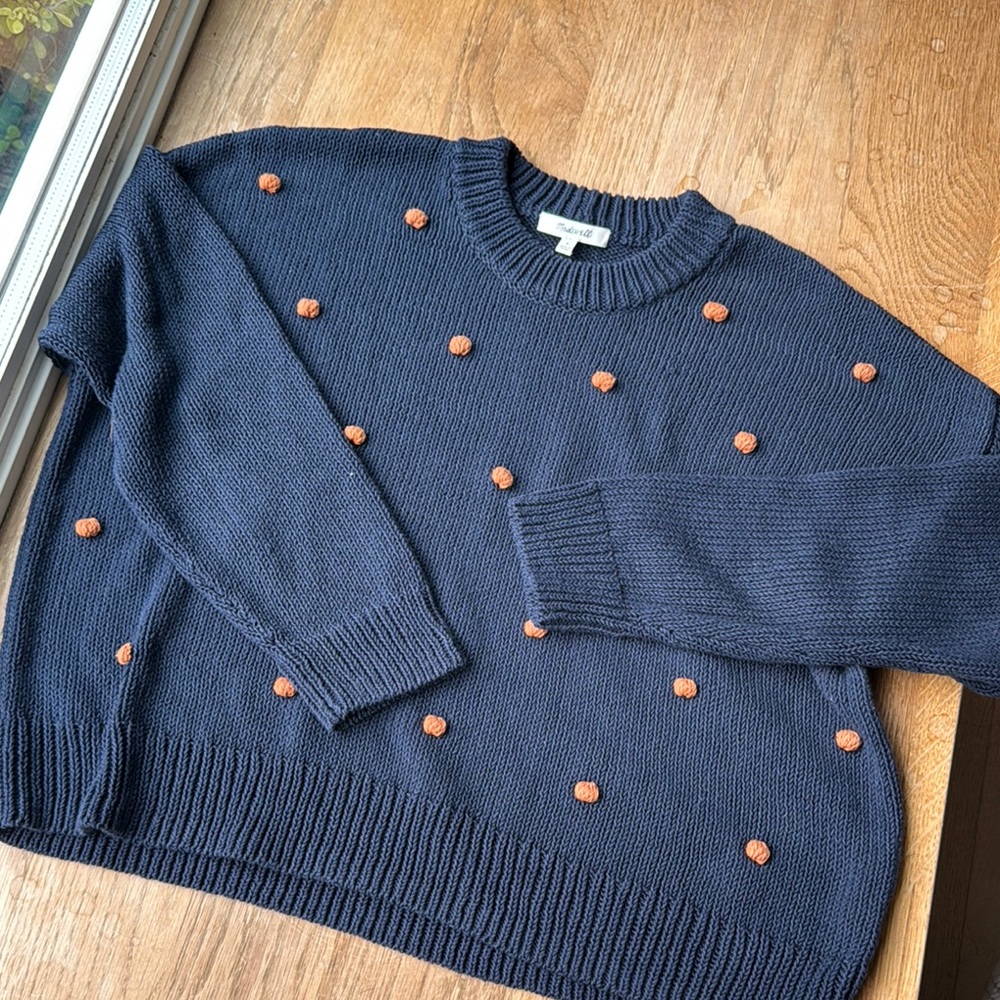 Madewell navy Sweater with rust bauble Accents